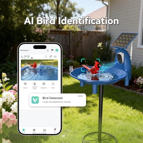 Solar Bird Bath with 2K Camera, Smart Birdhouse Fountain Outdoor | Color night vision, Smart AI species recognition, Solar powered pump, Ideal nature gift for parents & friends
