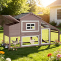 Aivituvin Chicken Coop with Run and Wheels, Mobile Outdoor Hen House Wooden Poultry Cage with Waterproof Roof (Brown, AIR23) - color: Brown, size: 67.3"L x 26.0"W x 39.4"H