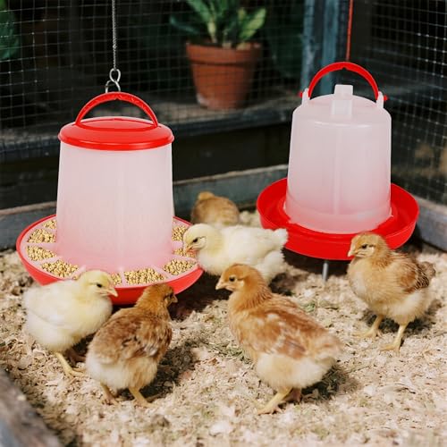 winemana Chick Feeder and Waterer Set – 1 LB + 1 L Hanging Plastic Containers for Outdoor Baby Chicks Small Poultry Drinkers Feeders
