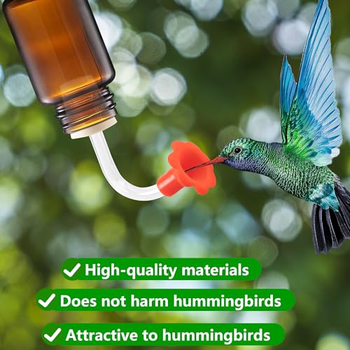 DECOHS 9 Pcs Hummingbird Feeder Tubes with Red Floral Tip, Bird Hummingbird Feeder Replacement Parts with 3 Brush, Outside Flower Bird Water Feeder Tubes Stoppers for Making Your Own Bird Feeders