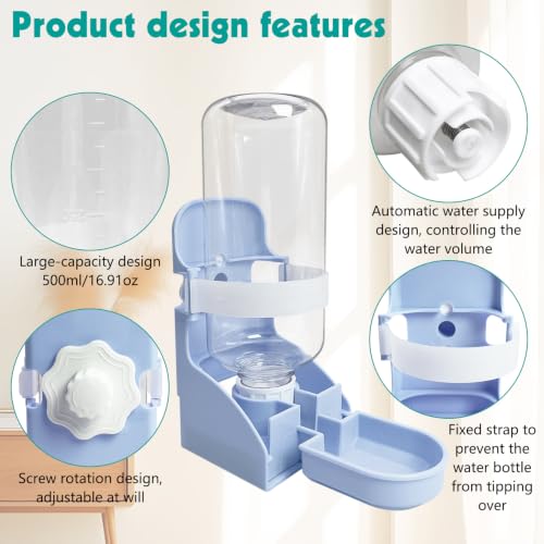 kathson Rabbit Water Bottle, 17oz Hanging Water Fountain Automatic Dispenser No Leak WaterFeeder for Bunny Chinchilla Guinea Pig Hedgehog Ferret, Blue - size: 1PCS Water Dispenser, Blue