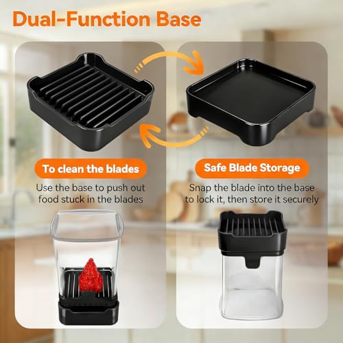 Fruit Slicer Cup for Strawberry, Banana, Hard-Boiled Egg - Detachable Cutter with Push Plate - 304 Stainless Steel Blade - Rapid & Safe Slicing Kitchen Gadget for Quick Meal Prep (Black) - color: Black