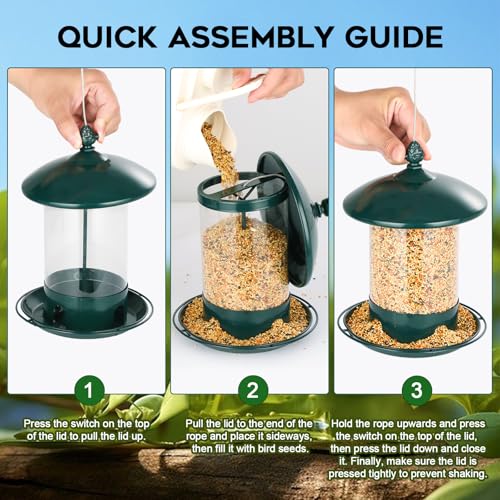 Metal Bird Feeders for Outdoors Hanging, Weather Resistant Wild Bird Feeder with 360 Degree Feeding Tray, Green, 2 Pack - color: Green