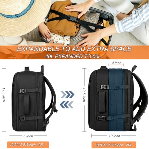 Naukay Travel Backpack,50L Expandable Carry on Backpack for Men Women,Black | Laptop Backpack, Water Resistant Extra Large Business Backpacks Fits 17.3 Inch Laptop Notebook, Durable Suitcase Daypack Bag - size: 17.3 Inch