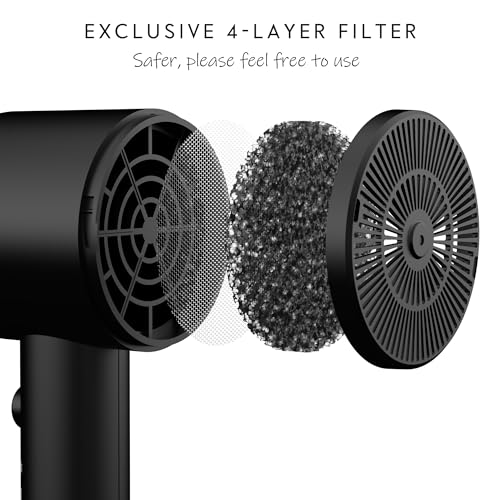 AINA Diffuser Hair Dryer Full-Featured Blow Dryer 110V/1600W(Vader Black) | 3 Heat/2 Speed|Cold shut button|Lightweight|Compact Size|High Temp|Low Airflow|Same Results|Less Expense - color: Vader Black, size: 3 Piece