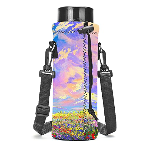 AMARY 500ML Neoprene Water Bottle Carrier Bag with Adjustable Shoulder Strap,Insulated Water Bottle Cover for Stainless Steel/Glass/Plastic Bottles 16.9OZ (colourful clouds) - color: colourful clouds