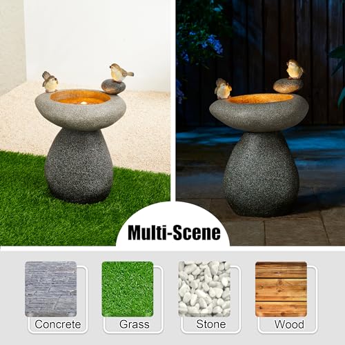 Glitzhome 20.75" H Water Fountain with LED Light and Pump, Zen Style Faux Stone Texture Birdbath Outdoor Fountains with Birds Decor, Floor Fountain for Porch Deck Patio Backyard - color: Faux Stone