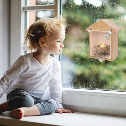 Spy House See Through Two Way Mirrored Bird House - Suction Cup Window Mounted Bird Nesting Box