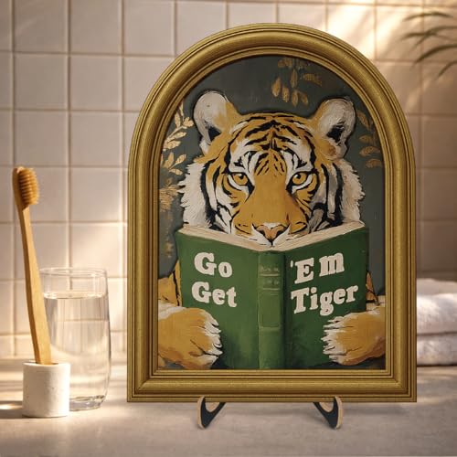 3D Motivational Tiger Table Decor Sign Vintage Wall Art 8x10 Inch | Go Get Em Tiger Wall Art Sign for Home Living Room Office Desk Wall Shelf Decor - color: color-A