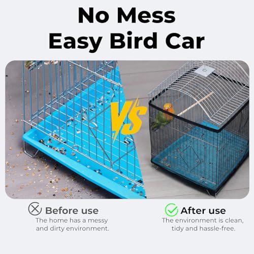 2 Pcs Bird Cage Seed Catcher, Adjustable Bird Cage Net Cover, Reusable Soft Nylon Cover for Parrot Enclosures (Black) - color: Black