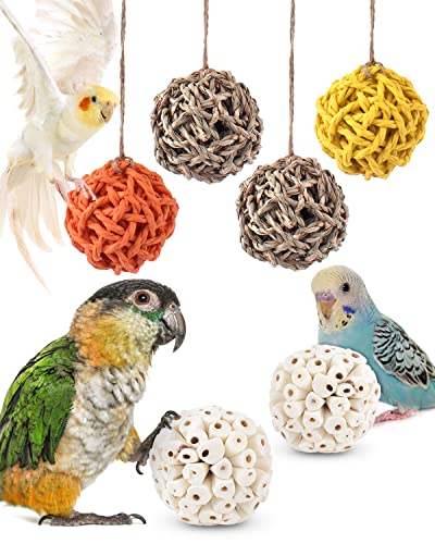 Bissap 6PCS Small Parrot Chew Toys, Sola Balls Conure Chewing Foraging Toys Colorful Bird Foot Balls for Cockatiels Cockatoos Parakeets Love Birds Small Parrot Cage Bite Toys - style: Balls