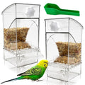 Hamiledyi 2Pcs No Mess Bird Feeder Automatic Bird Cage Feeder Transparent Acrylic Parrot Seed Food Container with Perch for Parakeet Finch Lovebirds Budgies Canary - color: Transparent Feeder - 2 PCS