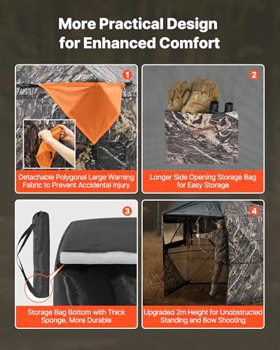 VEVOR Hunting Blind，See Through Ground Blinds with Carrying Bag, 360 Degree Portable Camouflage Tent，Durable Concealed Shelter with Silent Side Door and Window, for Turkey and Deer - size: 6-7 Person（288° See Through ）