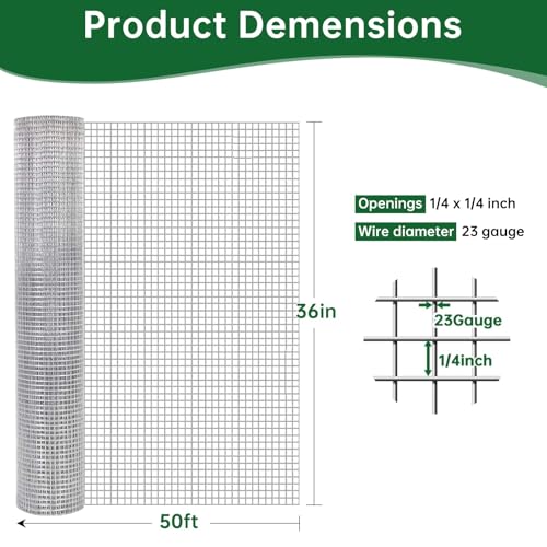 Amagabeli Galvanized Hardware Cloth 1/4 inch 36 in x 100 ft 23 Gauge Chicken Wire Fencing Welded Wire Metal Roll for Rabbit Cage Snake Fence Gopher Poultry Garden Netting Raised Bed Window Screen - size: 1/4" 36"x100'