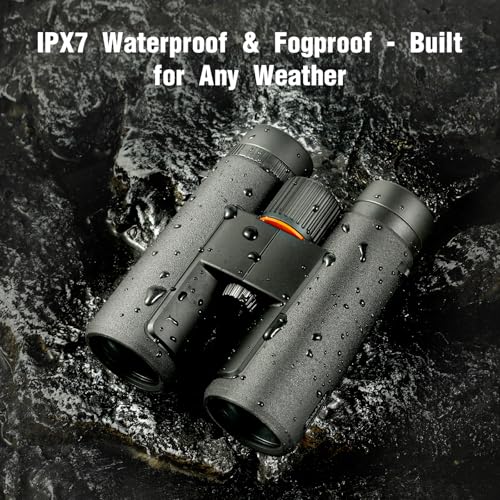 8x42 HD Wide-View Binoculars for Adults with Low Light Night Vision – Ultra-Bright Waterproof Binoculars with Smartphone Adapter for Hunting, Bird Watching, Stargazing & Outdoor Travel - color: Black-8x42