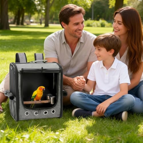 Foldable Bird Carrier Bag, Bird Backpack with Perch and Food Bowl, Stainless Steel Tray, A Portable Travel Bird Cage that is Easy to Clean, Pet Transparent Breathable Travel Cage