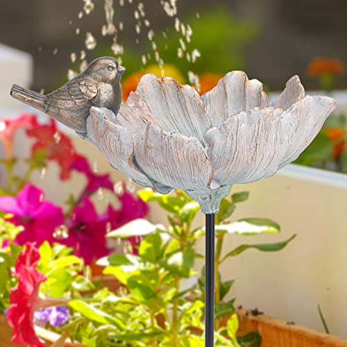 Bird Baths for Outdoor, Resin Garden Flower Birdbath Bowl Yard Decor | Antique Bird Water Bowl with Metal Stake, Tabletop Flower Bird Baths and Bird Feeder Attracts Birds for Outside Yard Decor - color: Copper