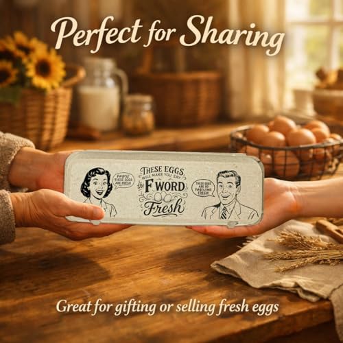 Funny Retro Egg Carton – “The F Word is Fresh” Vintage Humor Design, Holds 12 Eggs, Eco-Friendly Molded Fiber Dozen Carton - 12 Pack