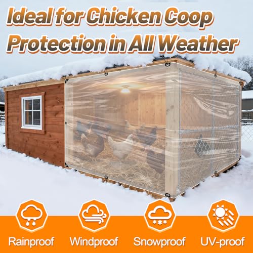 2pcs 4x7ft Chicken Coop Covers Accessories for Winter - Easy to Install Waterproof Chicken Run Tarp with Elastic Cords & Ropes - size: 4x7ft