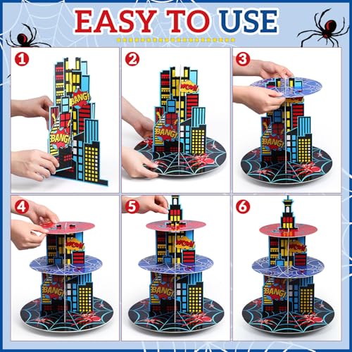 3 Tier Spider Cupcake Stand Decoration Spider Party Cupcake Tower Party Supplies Table Decoration Cityscape Dessert Holder Table Display for Birthday Baby Shower Supplies - style: Hero