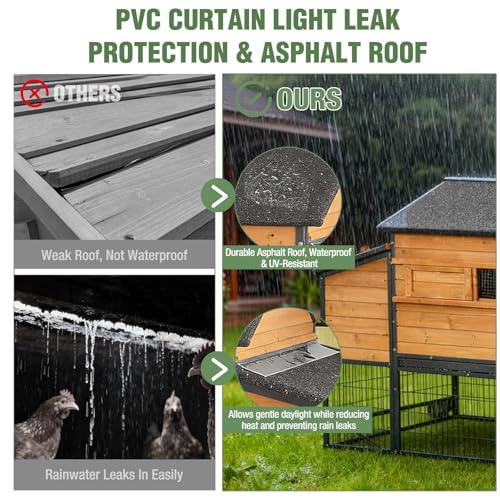 GUTINNEEN 85.6" Large Chicken Coop with Run for 6-8 Chickens, Heavy Duty Chicken Tractor with Wheels, Wooden Chicken House with Reinforced Steel Frame, Nesting Box & Pull-Out Metal Tray - color: (Brown-AIR7006)