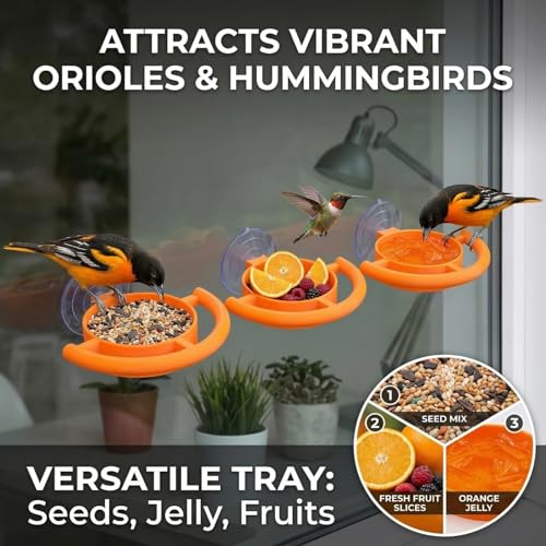 Window Bird Feeder with Strong Suction Cup, Vibrant Orange Bird Watching Feeder for Wild Birds, Easy to Clean Tray and Curved Perch, Perfect Bird Watching Gift for Garden & Home (1Pcs)