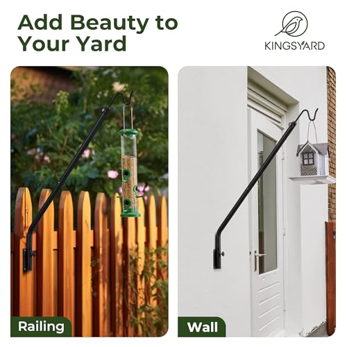 Kingsyard Heavy Duty Wall Mounted Deck Hook, 27"-39" Adjustable Metal Plant Wall Hanger for Hanging Bird Feeders, Planters, Lanterns, Wind Chimes, Wall Mounted - size: 27"-39" Wall Mounted