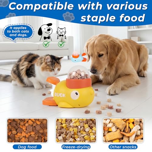 Anxuyixin2-in-1 Duck Shaped Interactive Pet Puzzle Toy, Slow Food Dispenser (Yellow Duck and Blue Whale Shaped with Buttons), Cat and Dog Snack Dispenser Feeding Toy - color: Yellow and light blue