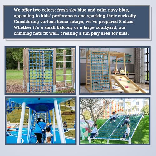 Upgraded Kids' Polyester Climbing Net, 8 Sizes, Heavy-Duty & Exquisite, Ideal for Indoor/Outdoor Playscapes - Treehouse, Gym, Balcony - Enhanced Safety (Sky Blue, 3ft x 9ft) - color: Sky Blue, size: 3ft x 9ft