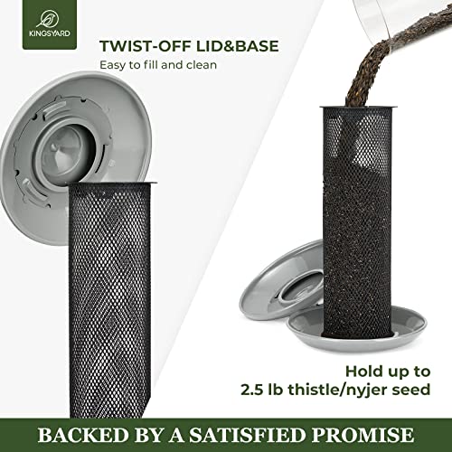Kingsyard Finch Feeders for Outdoors Hanging, Metal Mesh Tube Bird Feeder for Nyjer/Thistle Seed, 2.5 lbs Large Capacity (Grey) - color: Gray
