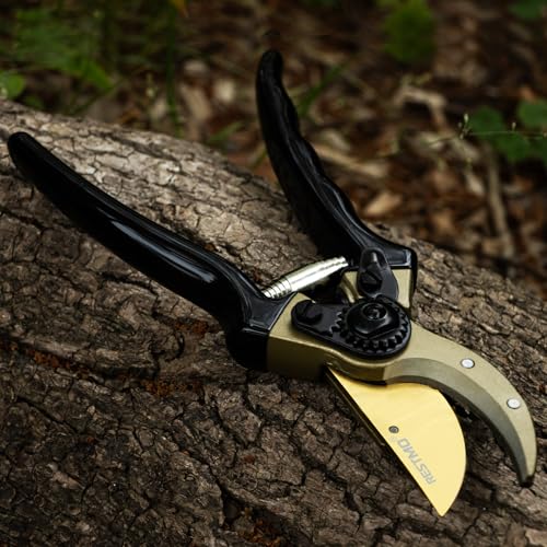 RESTMO Pruning Shears, 8.6 Inch, Titanium Blade, Bypass, Black | Professional garden shears. Premium SKS5 steel blade. Forged aluminum handles. Long-lasting sharpness. For gardening. - size: Garden Pruning Shears（Black）