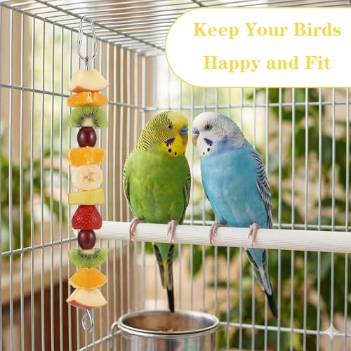 3 Pcs Bird Food Holder, Stainless Steel Bird Feeder for Cage, Parrot Fruit Vegetable Skewer, Parakeet Feeder Toys Cage Accessories, Hanging Foraging Toys for Macaw Parakeet Parrot Budgie Birds