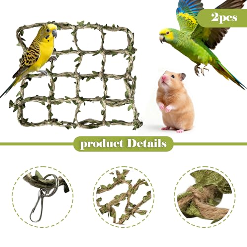 2 Packs Pet Bird Climbing Rope Net Small Animal Rope Net Bird Climbing Net for Rats Parakeet Cockatiel Cockatoo Conure African Grey Budgie (M 15.75 * 15.75inch) - size: M