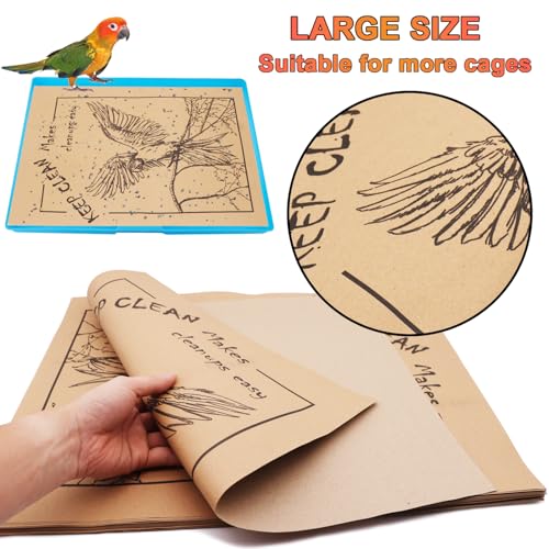 50PCS Disposable Bird Cage Liners 19.6x15.6 Inch Absorbent Precut Paper Pads for Parrots & Small Birds - Cage Bottom Protectors with Quick Cleanup Design