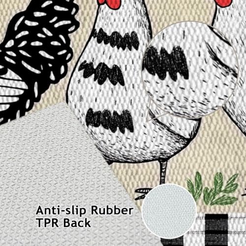 Farmhouse Kitchen Rugs Set of 3, Non Slip Washable Durable Stain Resistant Floor Mat Set,Black and White Rooster Pattern Simple Home Decor,Rooster Kitchen Runner Rug 16"X24"+20"X32"+20"X47" - color: Black and White Rooster