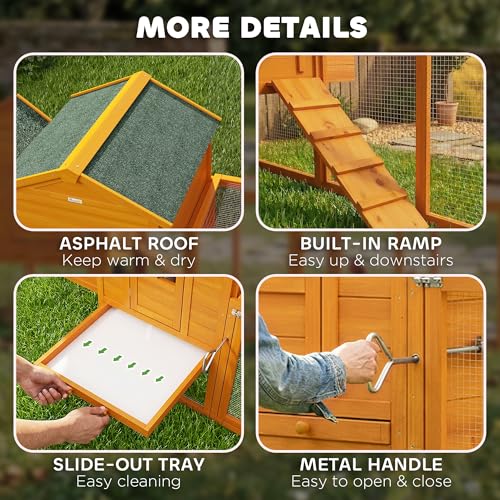 PawHut 118" Extra Large Chicken Coop Asphalt Roof for 3-6 Chickens Orange | Wooden Hen Run, Slide-Out Tray, Nesting Box, Hen Hutch - color: Orange
