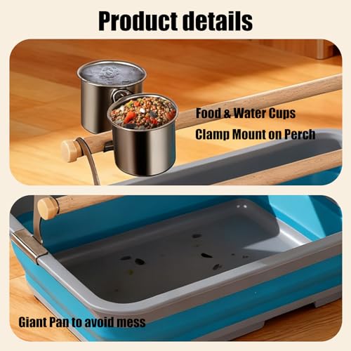 Bird Desktop Training Perch Stand with Washable Plastic Tray, Large Size for Parakeet, Budgie, Cockatiel, Conure, Long Tail Parrot, Collapsible Design (Blue, Large)