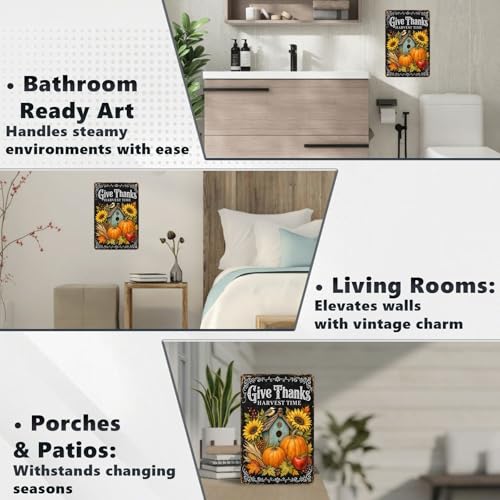 Give Thanks Birdhouse Tin Sign Sunflower Pumpkin Fall Wall Art for Kitchen Dining Room Living Room Porch Entryway and Rustic Farmhouse Home Decor 12 * 8In - color: Vintage Thanksgiving Tin Sign 10, size: 20X30cm(12*8in)