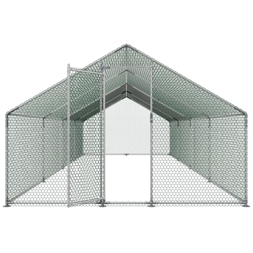 VEVOR Large Metal Chicken Coop with Run, 9.8x26.5x6.5 ft Walk-in Chicken Runs for Yard with Cover, Spire Roof Hen House with Security Lock for Outdoor and Backyard, Farm, Duck Rabbit Cage Poultry Pen - size: 314.9"L x 118.1"W x 78.7"H