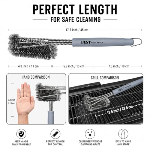 Best BBQ Grill Brush Stainless Steel 18" Barbecue Cleaning Brush w/Wire Bristles & Soft Comfortable Handle - Perfect Cleaner & Scraper for Grill Cooking Grates