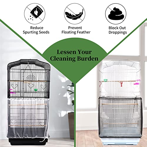 Daoeny 2Pcs Bird Cage Cover, Adjustable Soft Airy Nylon Mesh Parrot Net, Universal Feather Seed Catcher, Birdcage Cover Skirt Sheer Guard for Round Square Bird Cages (White +Black) - color: Black & White, size: 78.7 x 15.7 inch