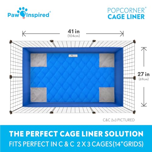 Paw Inspired PopCorner Washable Fleece Cage Liners, C&C 2x3, Blue | Reinforced Corners, Super Absorbent Mat, Bedding, Waterproof Bottom, Guinea Pigs, Ferrets, Rabbits, Hamsters, Small Animals - color: Blue, size: C&C 2X3