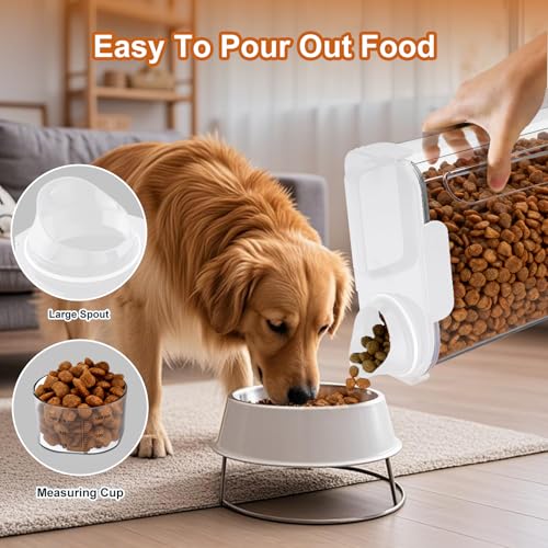 Uppetly Dog Cat Food Storage Container, 5-7Lbs Pet Food Containers, Airtight Cat Food Container with Portable Handle & Measuring Cup, Small Animal Dry Food Dispenser for Dogs, Cats and Birds White - color: White