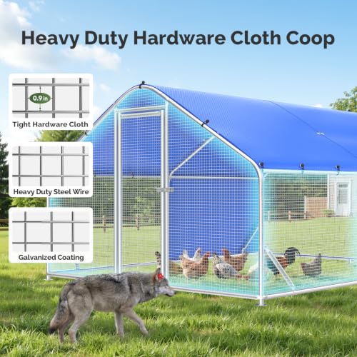 Sino Luban Large Metal Chicken Coop Run with Hardware Cloth Heavy Duty for 20 Chickens/Ducks, Chicken Runs for Yard with Waterproof Cover, Chicken Enclosure Pen Outdoor, Walk-in Poultry Cage - size: 142.0"L x 106.0"W x 77.0"H