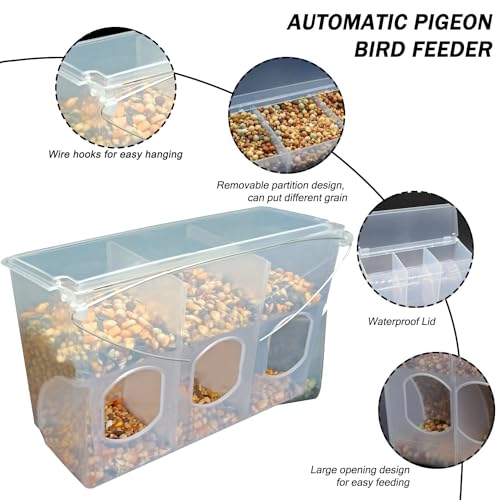 Automatic Pigeon Bird Feeder Water, Plastic Feeder Water Dispenser Drinkers for Cage, No Mess Hanging Parrot Food Feeding, Cage Accessories for Parakeet Quail Bird Chicken (3 Hole - Iron Wire) - size: 3 Hole - Iron Wire