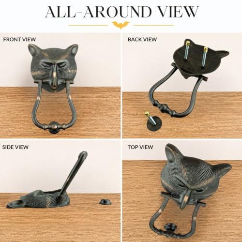 Brass Pharaoh Cat Head Front Door Knocker 8.4" H Oil Rubbed Bronze Finish Loud Entry Door Metal Knockers for Animal Cat Lovers Includes Mounting Hardware Renovators Supply Manufacturing - color: Bronze Cat head