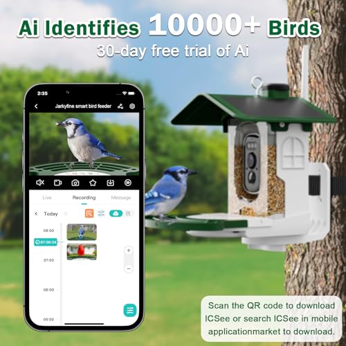 Smart Bird Feeder with Camera, Solar 2K AI Identification, Green | Dual Solar Power, 32GB SD Included, Squirrel Barrier Tray, IP65 Weatherproof, Instant Bird Alerts, 30-Day AI Cloud Trial - color: Green