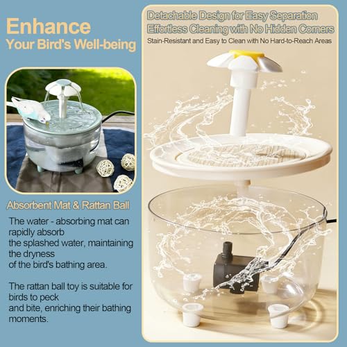 kathson Parrot Bathtub,Automatic Bird Bath Shower,Parakeet Bath Tub with Petal Circulating Filter Fountain Birds Cage Bathing for Small Medium Parrots Lovebirds Conures Finches Cockatiels Budgie, Blue