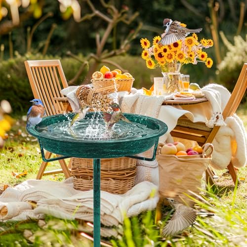 Metal Bird Bath for Outside, 36.2" Height Birdbath Bowl Standing Bird Feeders for Outdoors with 4 Prongs Base Stake, Freestanding Birdfeeders for Garden Yard Lawn Decor (Retro Green) - color: Retro Green