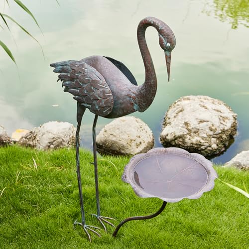 36"H Crane Bird Bath,Metal Birdbaths for Outdoor,Bird Feeders for Outdoors | Heron Garden Statues With bird bath,Vintage Birdbath for Garden Patio Lawn Decor - color: bronze